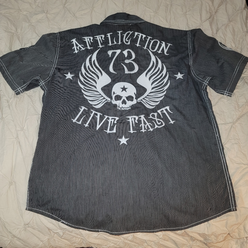 Affliction Black Casual Button Down Shirt with White Graphics